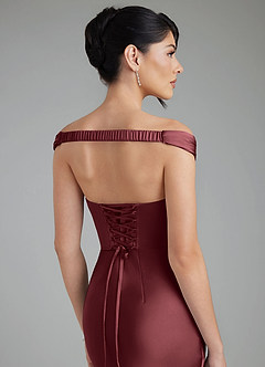 Azazie Stella Bridesmaid Dresses Merlot Sheath Corset Stretch Satin Convertible Dress image9