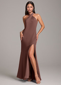 Azazie Lorena Bridesmaid Dresses Espresso Mermaid Pleated Chiffon Dress image3