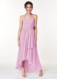 Azazie Catalina Junior A-Linie Gestreift Chiffon Kleid Bonbonrosa image4