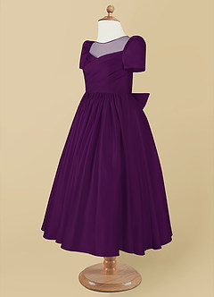 Azazie Anirra Blumenmädchenkleider Ballkleid Plissee Matte Satin Kleid Traube image9