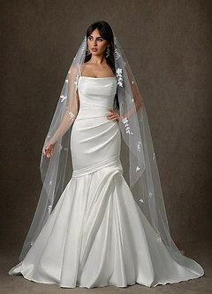 Azazie Abelia Vestidos de novia Vestido de Diamante Blanco de Satén de Corte Sirena con Sin tirantes image8