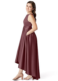 Azazie Inaya Junior A-Linie Gürtel/Schärpe Stretch-Satin Kleid Sangria image3