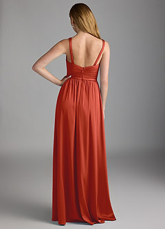 Azazie Chanel Brautjungfernkleider A-Linie Plissee Stretch-Satin Kleid Rost image2