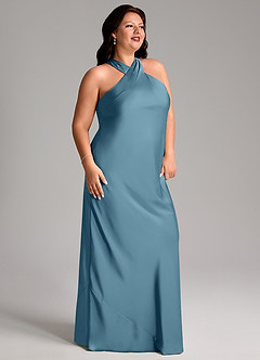 Azazie Doretta Vestidos de damas de honor Vestido de Bermudas de Satén Elástico de Corte Sirena con Plisado image8