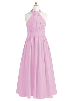 Azazie Iman Junior Candy Pink A-Line Pleated Chiffon Dress image6