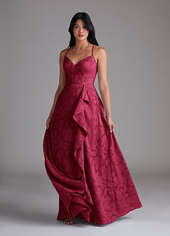 Azazie Naeem Brautjungfernkleider A-Linie Herzausschnitt Blumen-Burnout Kleid Burgunderrot image4