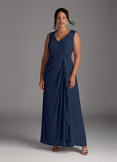 Azazie Manuella Mother of the Bride Dresses Dark Navy A-Line V-Neck Pleated Chiffon Dress image2