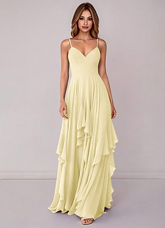 Azazie Zaina Brautjungfernkleider A-Linie Chiffon Kleid Zitronensorbet image4
