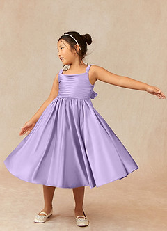 Azazie Cutie Pie Flower Girl Dresses Lilac A-Line Pleated Matte Satin Dress image3