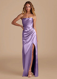 Azazie Leonis Bridesmaid Dresses Lilac Mermaid Pleated Metallic Satin Convertible Dress image1