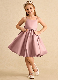 Azazie Davine Flower Girl Dresses Rose Gold A-Line Spaghetti Strap Matte Satin Dress image3