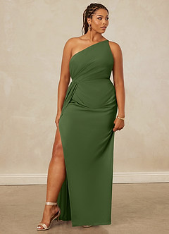 Christian Siriano Bridal for Azazie 1003 Bridesmaid Dresses Olive Sheath One Shoulder Chiffon Dress image11
