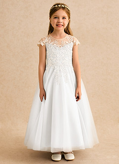 Azazie Dandelion Flower Girl Dresses Ivory Ball-Gown Lace Dress image4