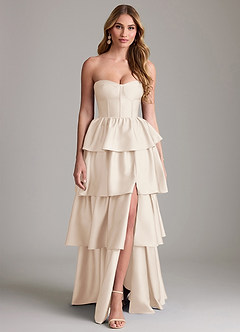 Azazie Faye Bridesmaid Dresses White Alabaster A-Line Ruched Stretch Satin Dress image1