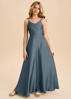 Azazie Bug Junior Robe Trapèze en Satin extensible Plissée Violet Crépusculaire image5