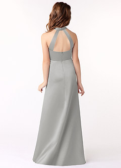 Azazie Laurel Junior Silver A-Line Stretch Satin Dress image3