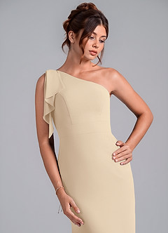 Azazie Rinna Bridesmaid Dresses Champagne Mermaid One Shoulder Chiffon Dress image6