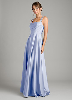 Azazie Shaude Bridesmaid Dresses Ice A-Line Pleated Stretch Satin Dress image5