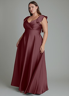 Azazie Leilani Bridesmaid Dresses Sangria A-Line Ruched Stretch Satin Dress image15