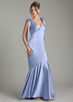 Azazie Alena Vestidos de damas de honor Vestido de Hielo de Satén Elástico de Corte Sirena con Plisado image3