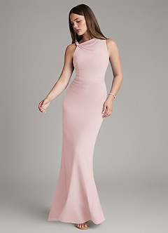 Azazie Charice Bridesmaid Dresses Blushing Pink Sheath Pleated Chiffon Dress image3