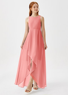 Azazie Lizette Junior Robe Trapèze en Mousseline de soie Plissée Corail image4