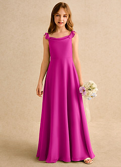Azazie Puppy Girls Formal Abiti da Ragazza di Fiori Abito A-Line in Chiffon Plissettato Fucsia image5