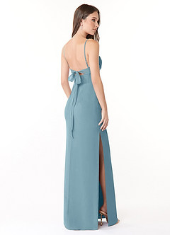 Azazie Mai Robes de demoiselle d'honneur Robe Fourreau en Mousseline de soie Plissée Bleu Maussade image4