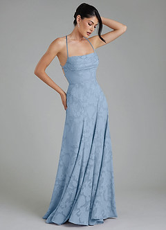 Azazie Tatum Robes de demoiselle d'honneur Robe Trapèze en Blumen-Burnout Corset Poudre Bleue image6