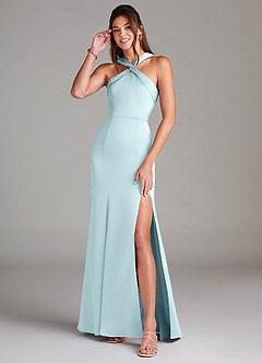 Azazie Rue Bridesmaid Dresses Cloud Blue Mermaid Pleated Stretch Satin Dress image1