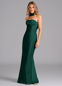 Azazie Lusinda Vestidos de damas de honor Vestido de Esmeralda de Satén Elástico de Corte Sirena con Sin tirantes image1