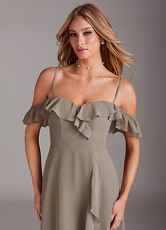 Azazie Lyra Bridesmaid Dresses Taupe A-Line Chiffon Convertible Dress image2