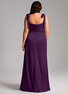 Azazie Frostine Bridesmaid Dresses Grape A-Line Bow Stretch Satin Dress image13
