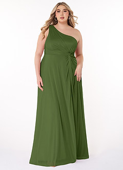 Azazie Brooke Robes de demoiselle d'honneur Robe Trapèze en Maille Ue épaule Olive image6