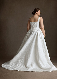 Azazie Delvina Wedding Dresses Diamond White Ball-Gown with Pockets Floral Jacquard Dress image8