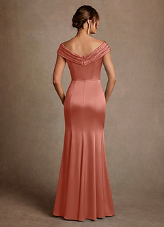 Azazie Aberdeen vestidos de madre de la novia Vestido de Rosa Salmón de Satén Elástico de Corte Recto con Plisado image2