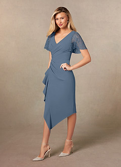 Azazie Eloise Mother of the Bride Dresses Twilight Sheath Pleated Stretch Crepe Dress image3
