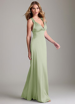 Azazie Cemion Probar vestidos en casa Vestido de Salvia Polvorienta de Satén Elástico de Corte en A image4