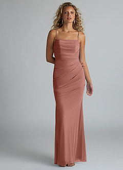 Azazie Teyana Final Sale Burgundy Sheath Square Neckline Pleated Mesh Dress image1