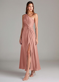 Azazie Brooke Suknie dla druhen Linia A Jedno ramię Satyna elastyczna Długość kostki Sukienka image3