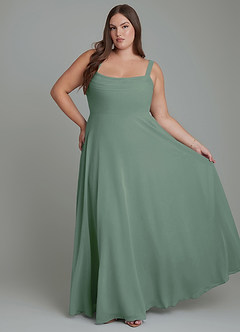 Azazie Shaude Bridesmaid Dresses Eucalyptus A-Line Pleated Chiffon Dress image6