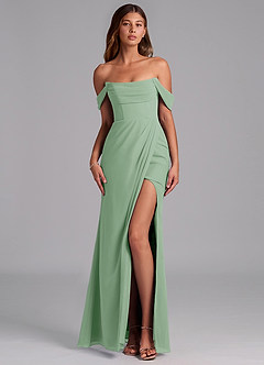 Azazie Johana Brautjungfernkleider Wandelbar Meerjungfrau-Linie Schulterfrei Chiffon Kleid Matcha image1