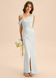 Azazie Madelyn Junior Abito Tubino in Raso Elasticizzato a Spalla Scoperta Bianco image4