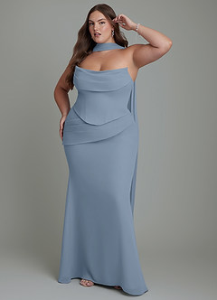 Azazie Sorrel Abiti da Damigella Abito Sirena in Chiffon Corsetto Blu Polveroso image12