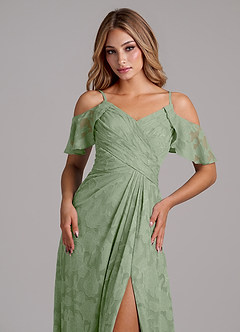 Azazie Dakota Abiti da Damigella Abito A-Line in Burnout Floreale a Spalla Scoperta Verde Salvia image3