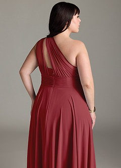 Azazie Charlize Bridesmaid Dresses Pomegranate A-Line One Shoulder Chiffon Dress image13