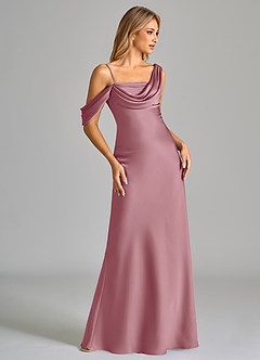 Azazie Celina Bridesmaid Dresses Vintage Mauve Sheath Off the Shoulder Stretch Satin Dress image5