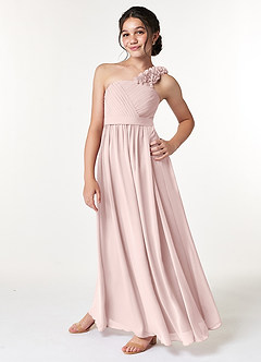 Azazie Flower Junior Blushing Pink A-Line Pleated Chiffon Dress image5