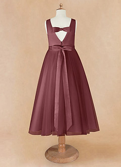 Azazie Marlee Flower Girl Dresses Desert Rose A-Line Pleated Matte Satin Dress image7