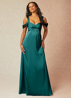 Azazie Rhea Robes de demoiselle d'honneur de maternité Robe Trapèze Épaule nue plissée Longueur ras du sol Satin extensible image4